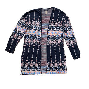 Peruvian Connection Geometric Aztec Patterned Tunic Pima Cardigan Medium $259